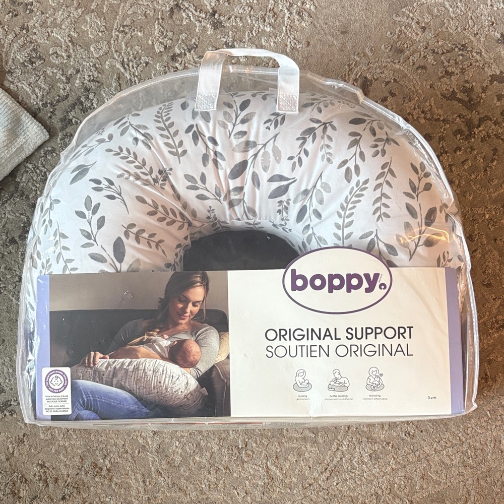 Boppy Original Support Pillow - White with Gray Leaf Pattern